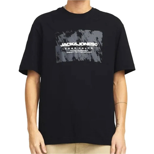J&j JCOAERO FRONT PRINT TEE SS CREW NECK Preto
