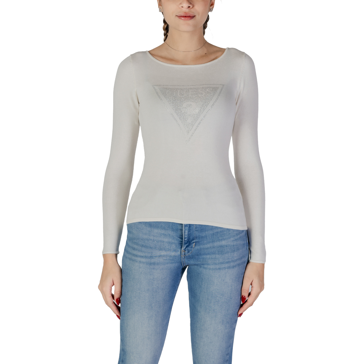 Textil Mulher camisolas Guess LS TRIANGLE LOGO ELI W5RR01 Z2YK2 Branco