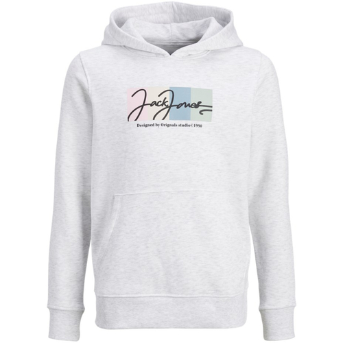 Textil Rapaz Sweats Jack & Jones 12263294 JORPORTLAND BLOCK BRANDING SWEAT H JNR BRIGHT WHITE Cinza