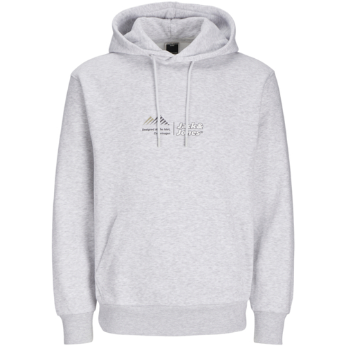 Textil Homem Sweats Jack & Jones 12266908 JCOLIMA LOGO SWEAT HOOD BF LIGHT GREY MELANGE Cinza