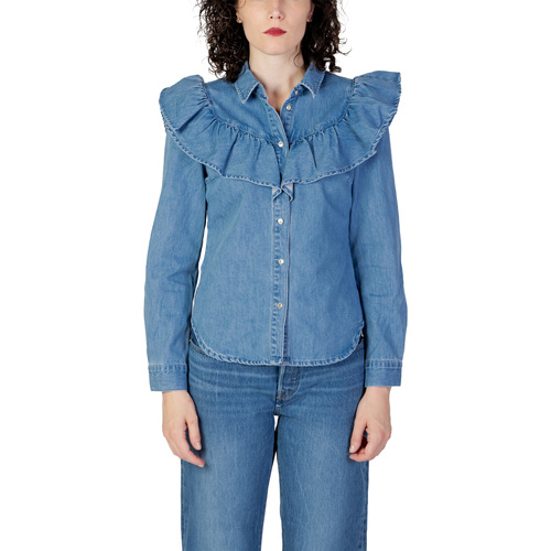Textil Mulher camisas Only ONLINDIGO LIFE LS FRILL DB DNM QYT 15297988 Azul