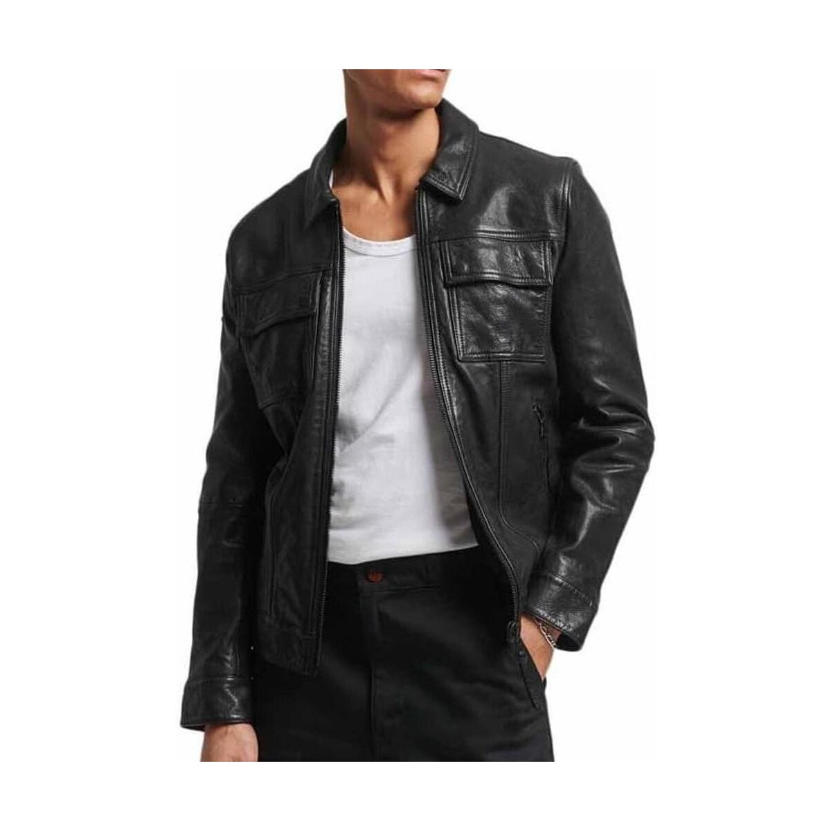 Textil Homem Casacos de couro/imitação couro Superdry  Preto