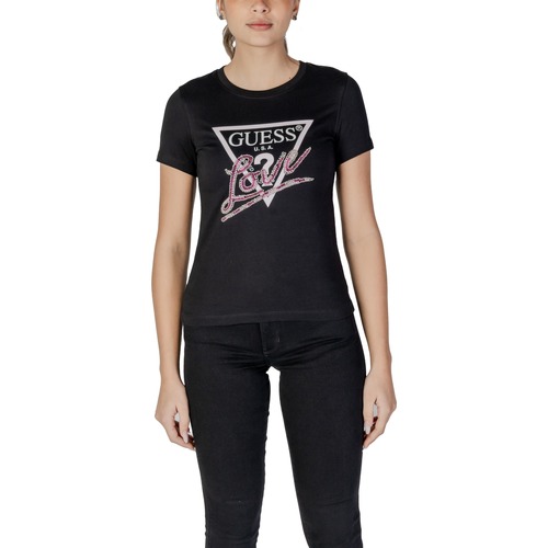 Textil Mulher T-Shirt mangas curtas Guess CN SS LOVE TRIANGLE W5GI05 I3Z14 Preto