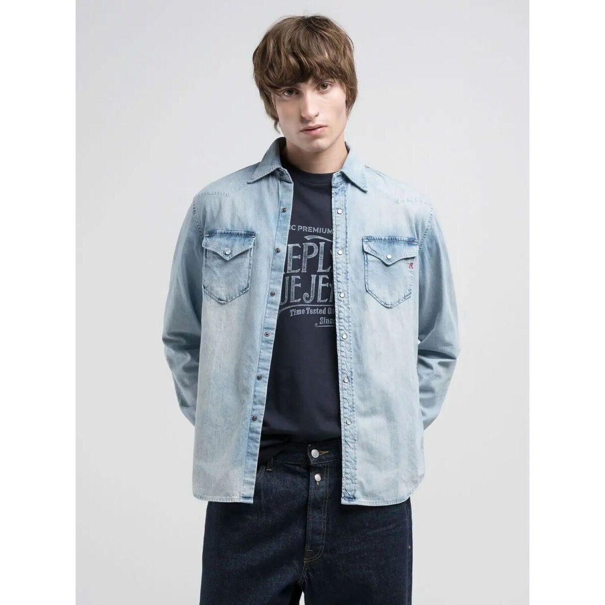 Textil Homem Camisas mangas comprida Replay M4981C.000.26C-82A Azul