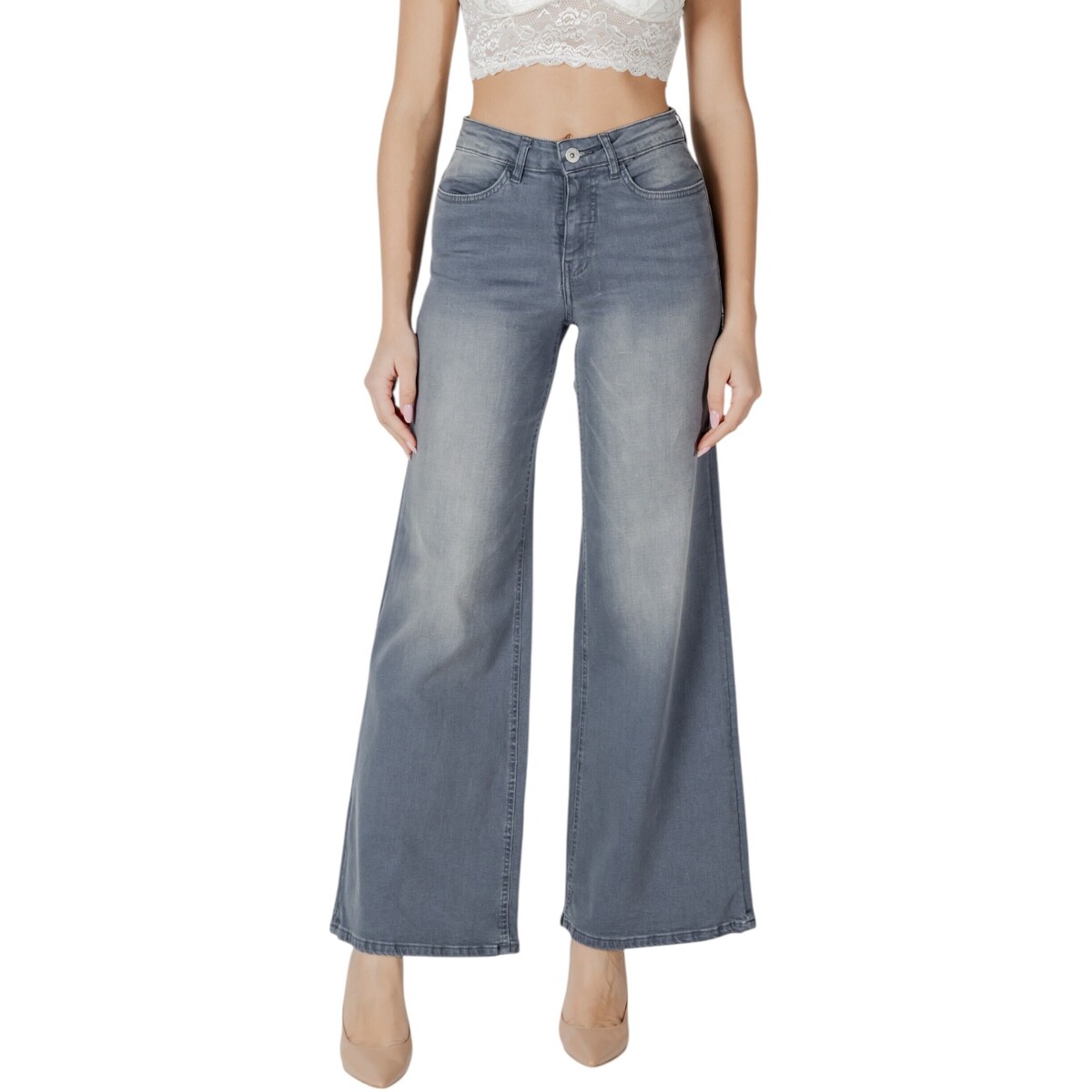 Textil Mulher Calças de ganga bootcut Ichi IHTWIGGY WIDE 20119022 Cinza