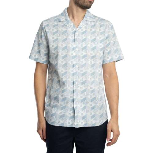 BOSS Camisa de manga curta com padrão Ellino Azul
