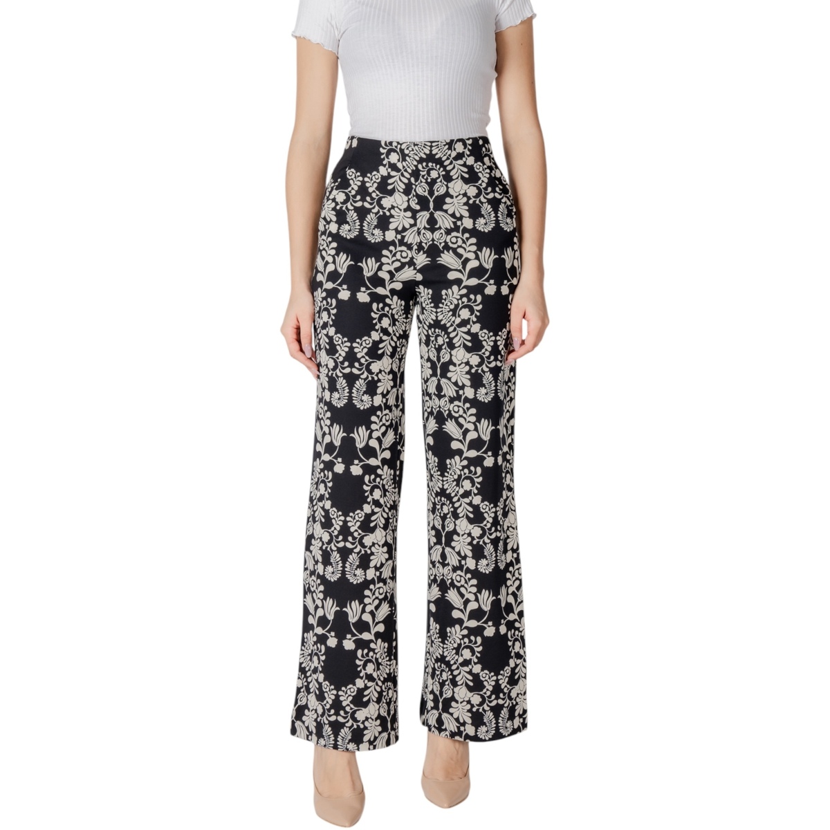 Textil Mulher Calças finas / Sarouels Ichi IHKATE PRINT WIDE PA5 20122491 Preto