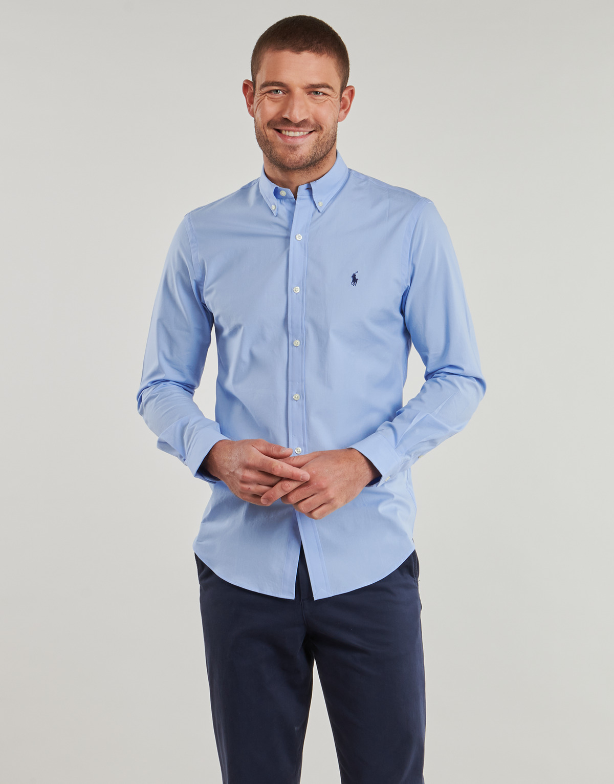 Textil Homem Camisas mangas comprida Polo Ralph Lauren CHEMISE AJUSTEE SLIM FIT EN POPELINE UNIE Azul / Austin / Azul