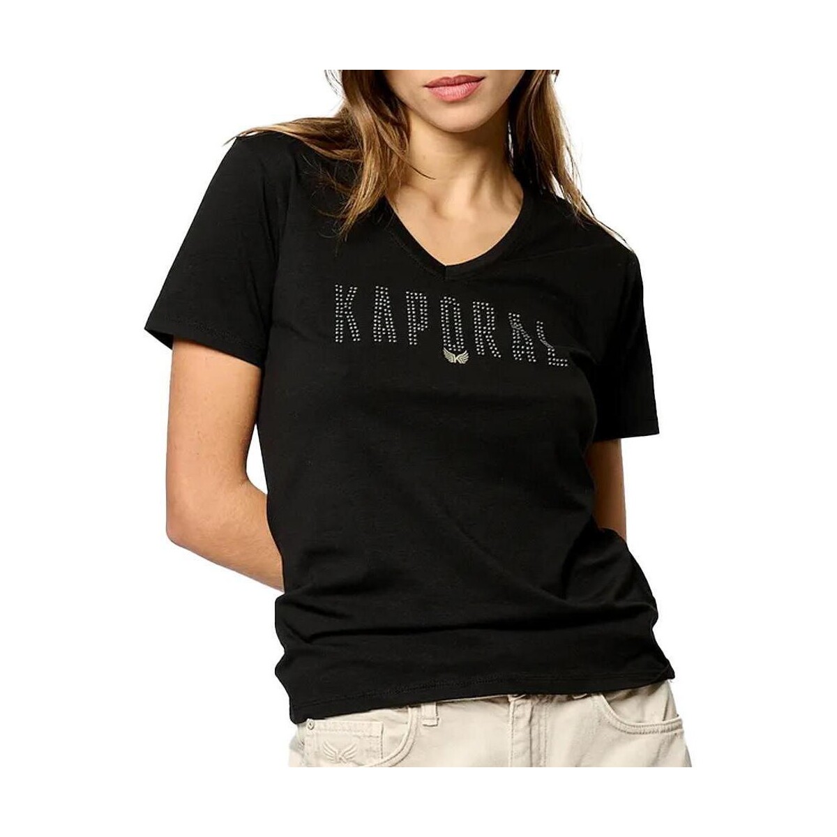 Textil Mulher T-shirts e Pólos Kaporal  Preto