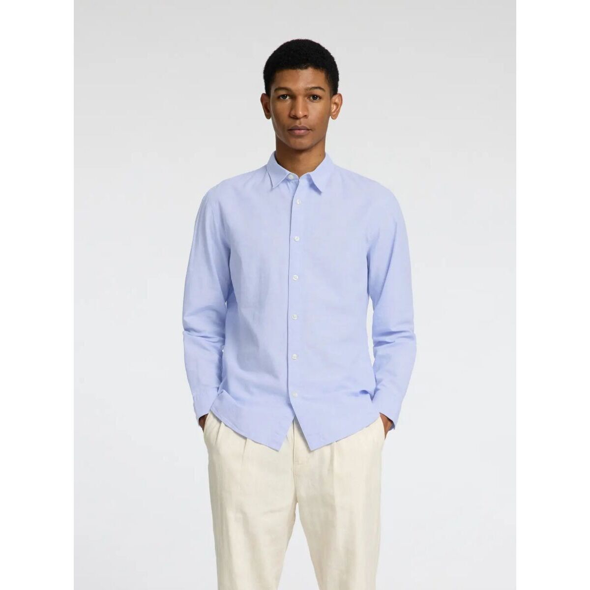 Textil Homem Camisas mangas comprida Selected 16078867 SLIM LINEN-CASHEMERE BLUE Azul