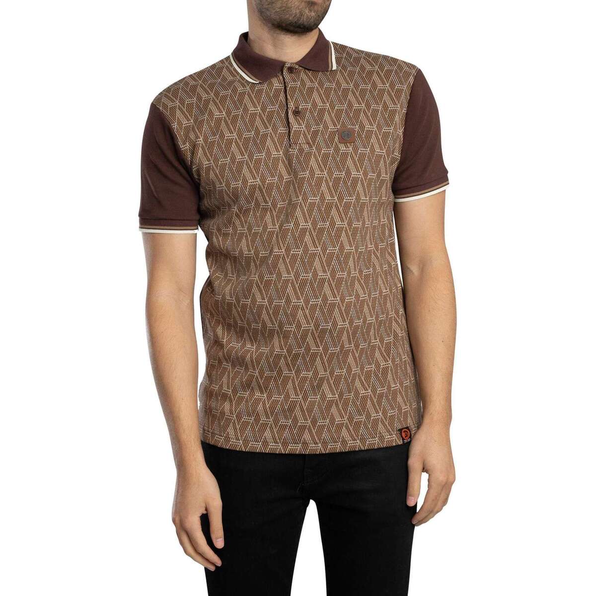 Textil Homem Polos mangas curta Trojan Camisa pólo com painel jacquard de diamantes em xadrez Castanho