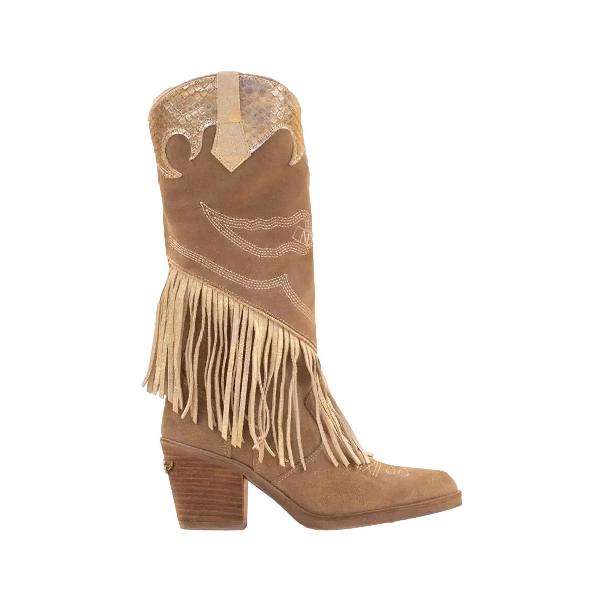 Sapatos Mulher Botas Nemonic |Botas de cowboy com franjas taupe|Mulher Cáqui