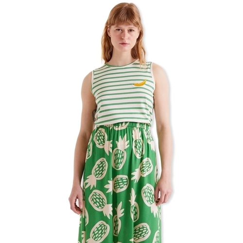Textil Mulher Tops / Blusas Compania Fantastica COMPAÑIA FANTÁSTICA T-Shirt 42108 - White/Green Verde