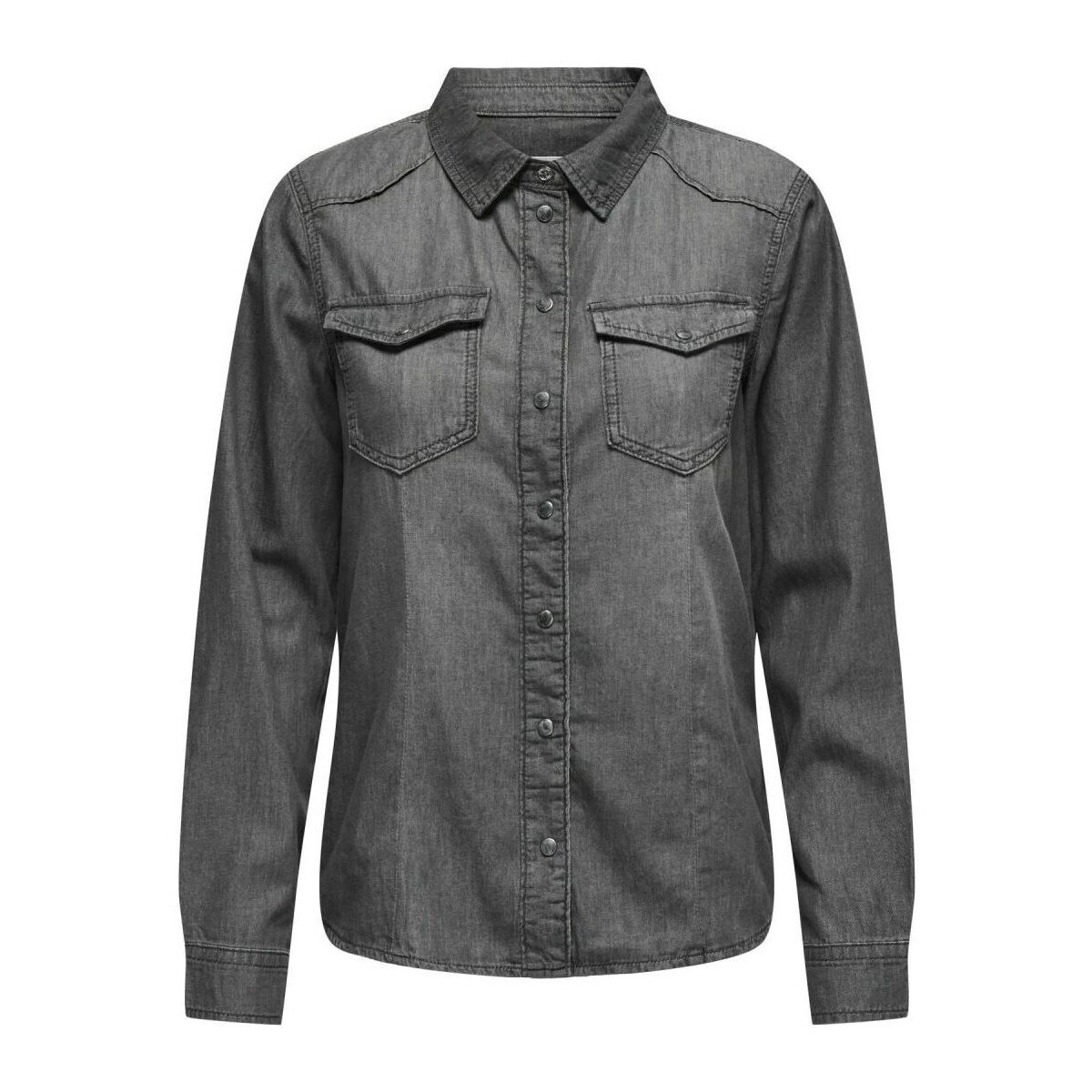 Textil Mulher camisas Only 15315185 ALEXA-MEDIUM GREY DENIM Cinza