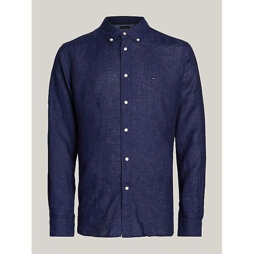 Textil Homem Camisas mangas comprida Tommy Hilfiger MW0MW34602 LINEN PIGMENT DYED-DCC CARBON NAVY Azul