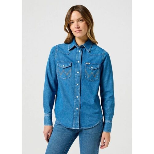 Textil Mulher camisas Wrangler 112358961-MID STONE Azul