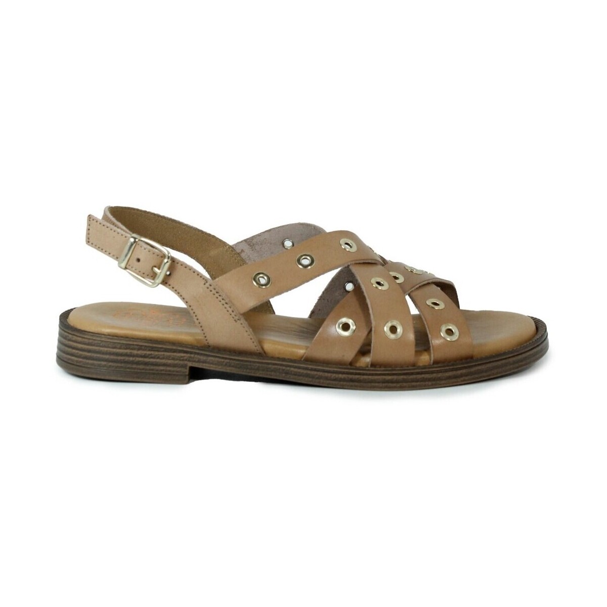 Sapatos Mulher Sandálias Porronet SANDALIA PLANA DE PIEL CON TACHUELAS TAUPE  MÓNICA 3125 Bege