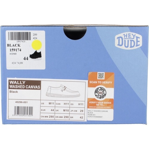 HEYDUDE WALLY WASHED CANVAS Preto