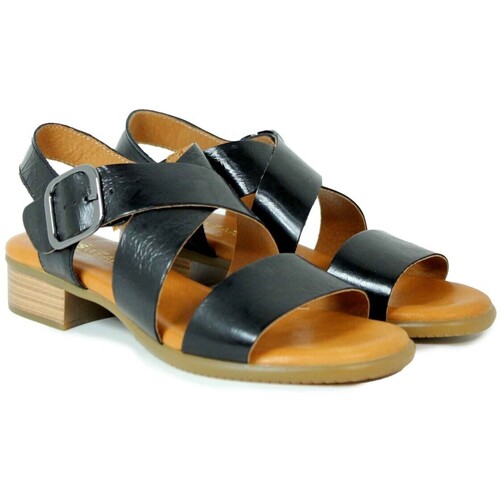 Miswear SANDALIA DE PIEL CON TACÓN BAJO Y HEBILLA 1300  NEGRO Preto