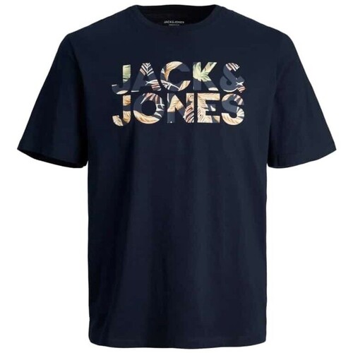 Textil Homem T-shirts e Pólos Jack & Jones T-Shirt -  - Azul Marinho - 100% Algod?o - Homem Marinho
