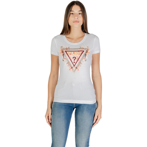 Guess SS TRIANGLE FLOWERS TEE W5YI08 J1314 Branco