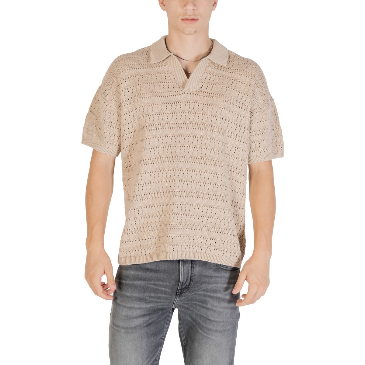 Textil Homem camisolas Only & Sons  ONSGRAYSON DS 5 CHOCHET POLO KNIT NOOS 22031835 Bege