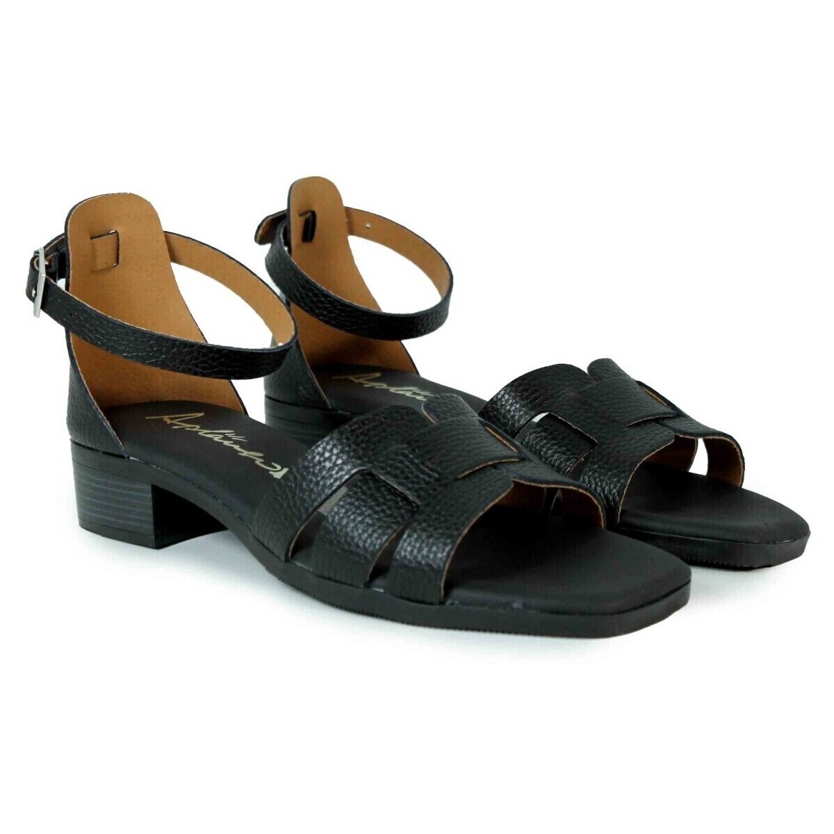 Sapatos Mulher Sandálias Aplauso SANDALIAS DE PIEL CON TACÓPN BAJO  698 NEGRO Preto