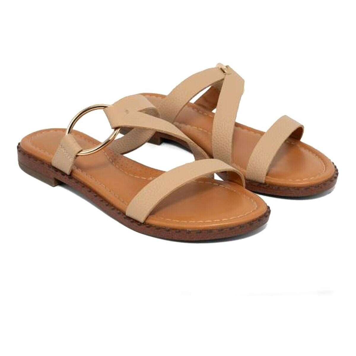 Sapatos Mulher Sandálias The Happy Monk SANDALIA PLANA DE PIEL BEIGE  MENORCA 009 Bege