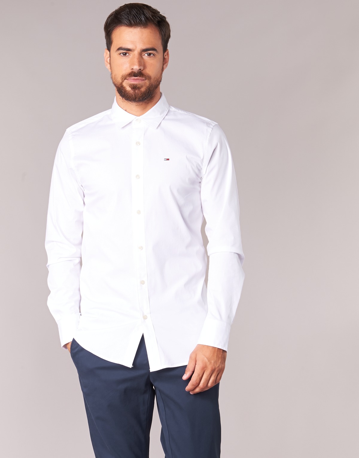 Textil Homem Camisas mangas comprida AW0AW11155 Tommy Jeans TJM ORIGINAL STRETCH SHIRT Branco