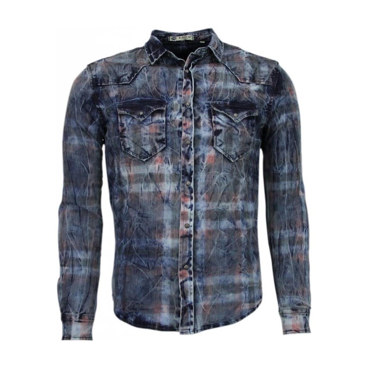 Textil Homem Camisas mangas comprida Enos 25995496 Azul