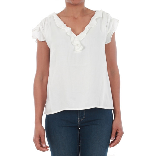 Textil Mulher tee shirts homme american apparel Vero Moda 10196234 VMSEATTLE FRILL S/S TOP EXP SNOW WHITE Branco