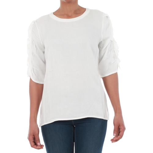 Textil Mulher T-Shirt dress mangas curtas Vero Moda 10196235 VMSEATTLE FRILL 2/4 TOP EXP SNOW WHITE Branco