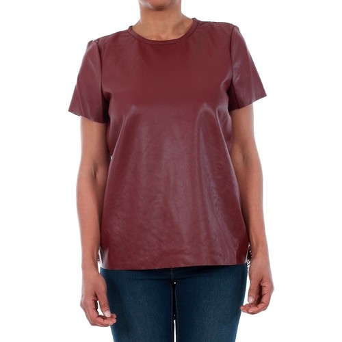 Textil Mulher tee shirts homme american apparel Vero Moda 10188470 VMRINA LACE BUTTER S/S TOP LCS ZINFANDEL Vermelho